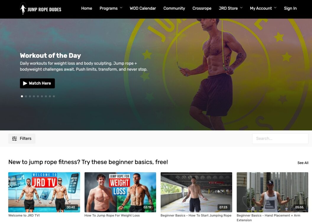 screenshot showing Jump and Rope website